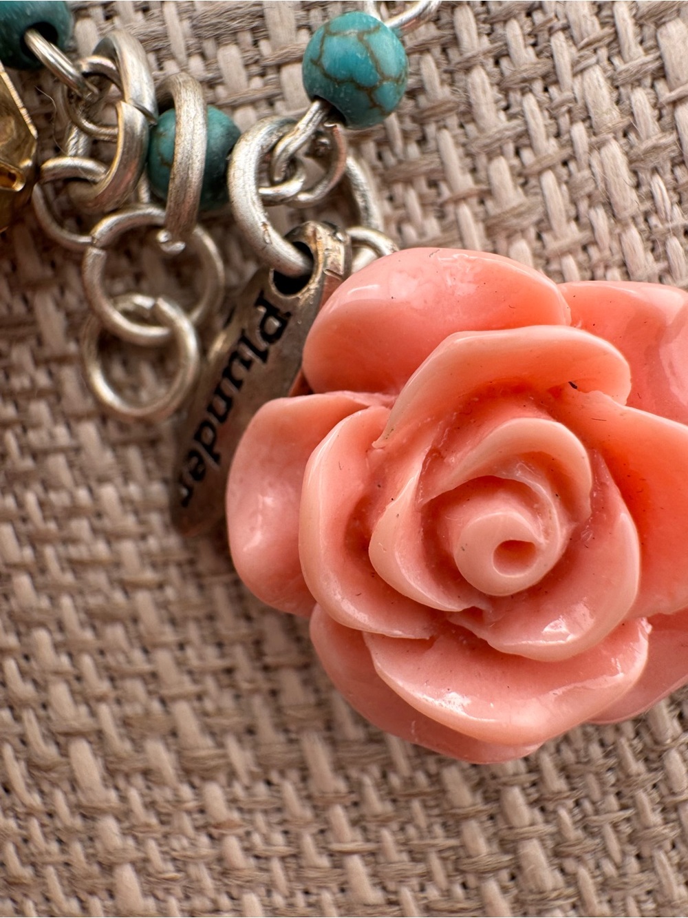 Plunder Turquoise Beaded Charm Necklace Pink Rose Pendant Boho Layered Necklace - Picture 4 of 11